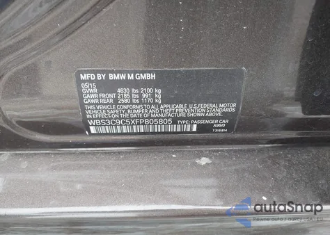 2015 BMW M3 z USA, uszkodzony, nr VIN WBS3C9C5XFP805805